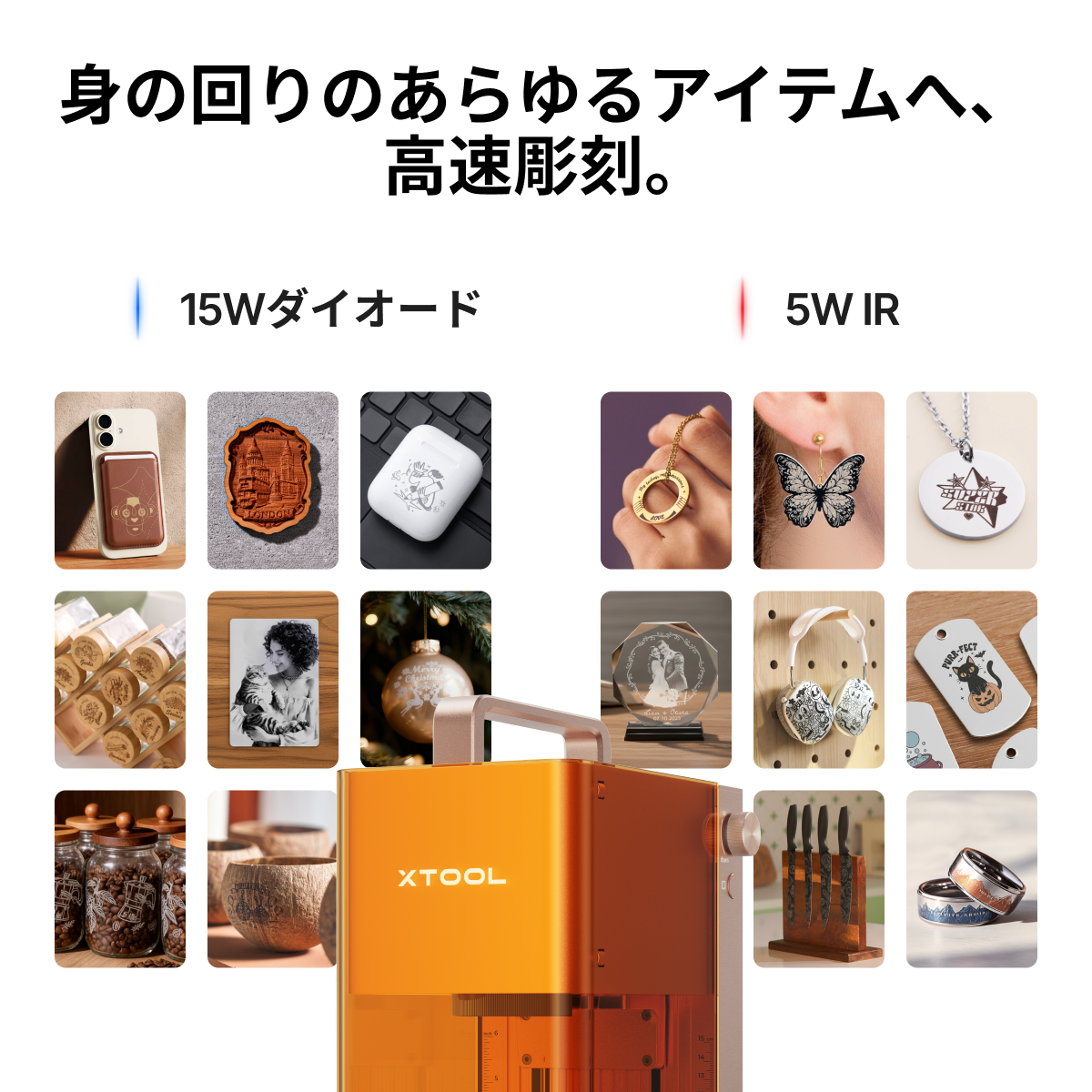 xTool F2 ポータブルレーザー加工機 | 15Wダイオード & 5W赤外線(IR)搭載 デュアルレーザー彫刻機