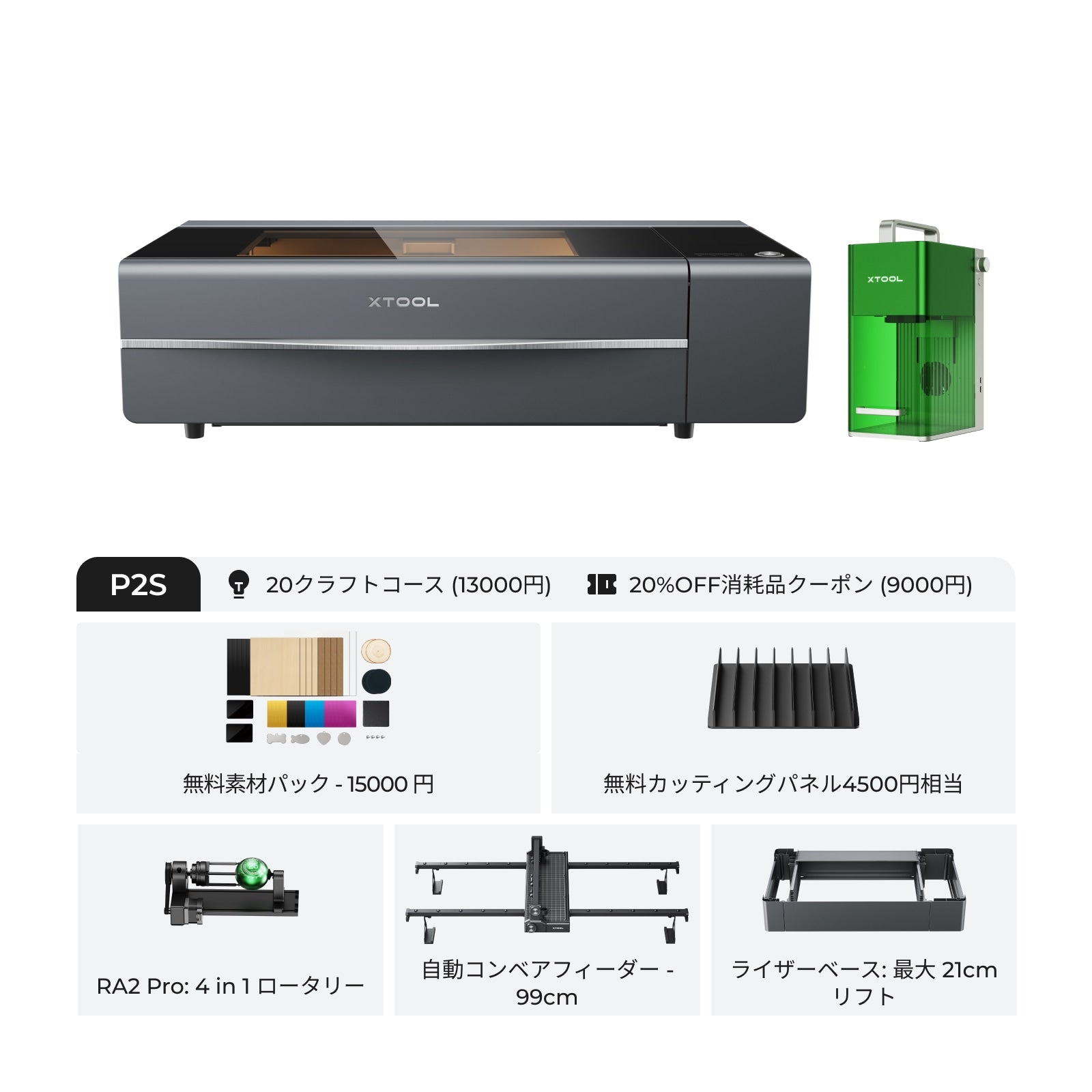 xTool P2S & P2 55W デスクトップ CO2 レーザーカッター