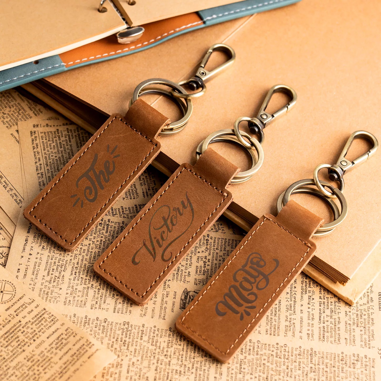 Xtool brown leather wide keychain case