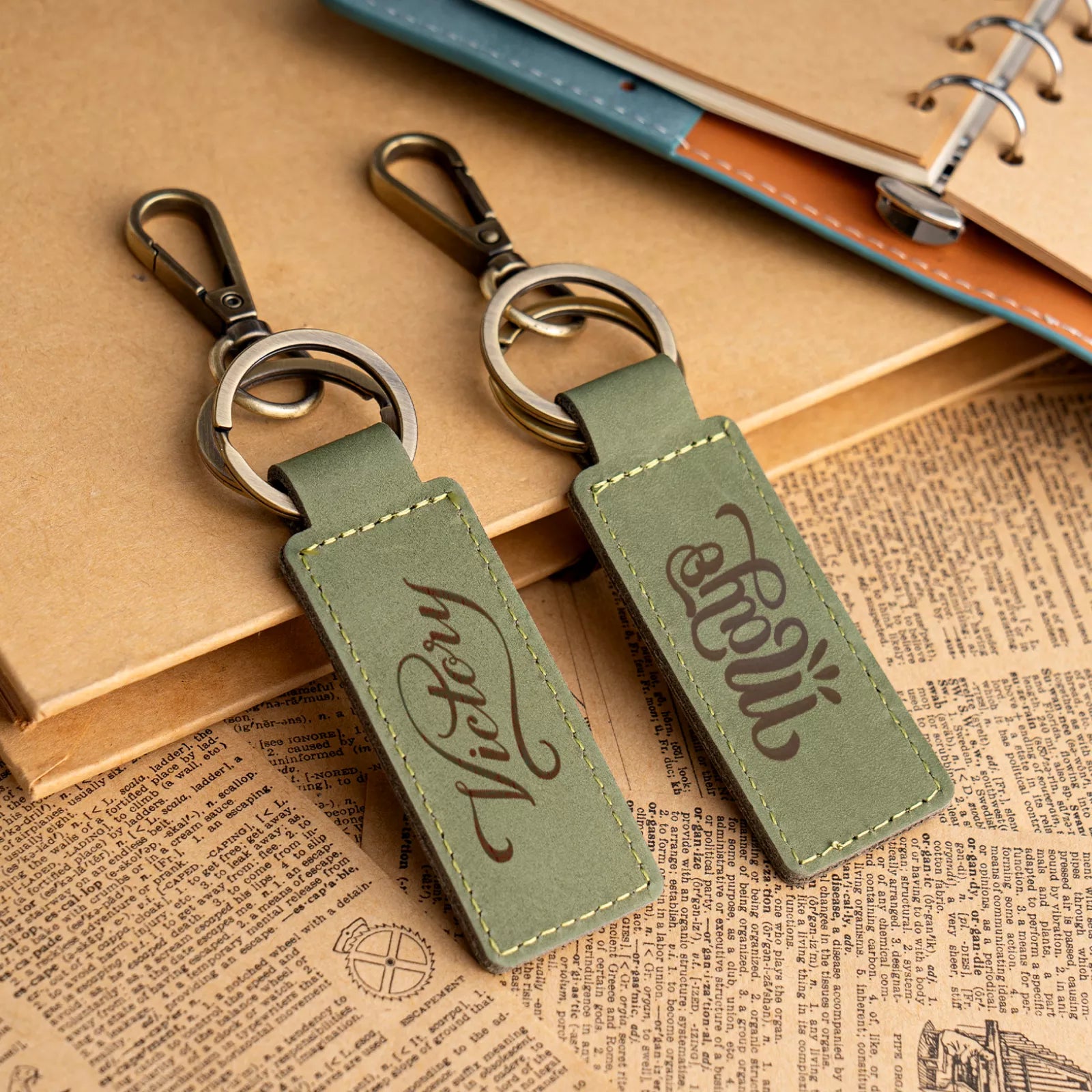 Xtool olive green leather wide keychain case